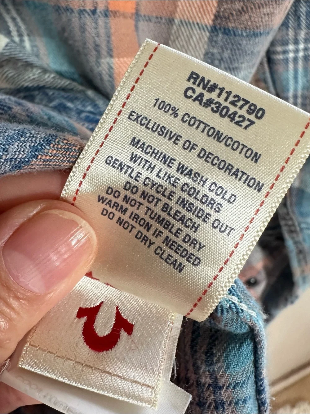 True Religion Blue and Peach Plaid Button-Down Shirt